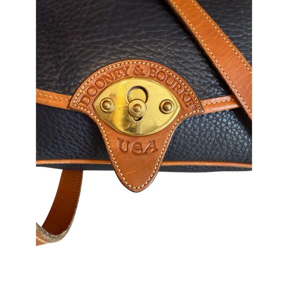 Vintage Dooney & Bourke All Weather Leather Rectangular Saddle Bag Navy Blue - Picture 2 of 13